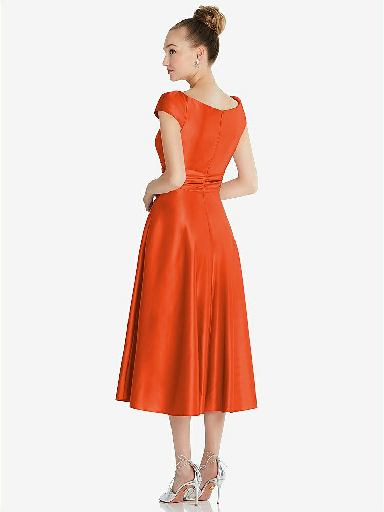 【STYLE: TH091】Cap Sleeve Faux Wrap Satin Midi Dress with Pockets【COLOR: Tangerine Tango】