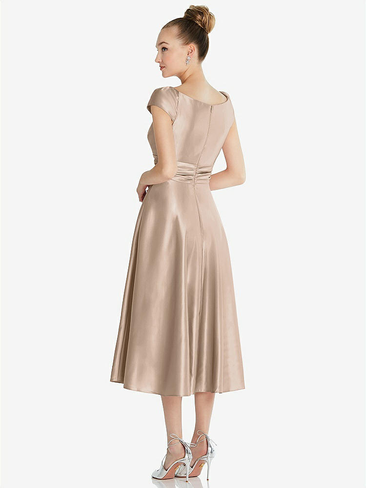 【STYLE: TH091】Cap Sleeve Faux Wrap Satin Midi Dress with Pockets【COLOR: Topaz】