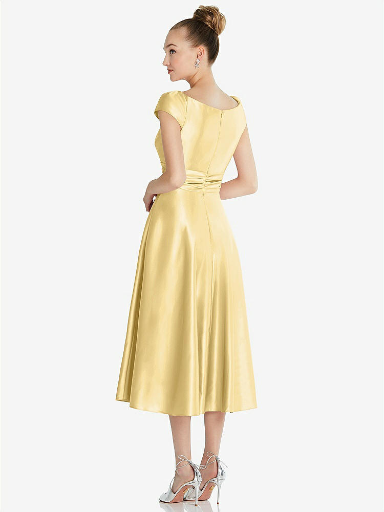 【STYLE: TH091】Cap Sleeve Faux Wrap Satin Midi Dress with Pockets【COLOR: Buttercup】