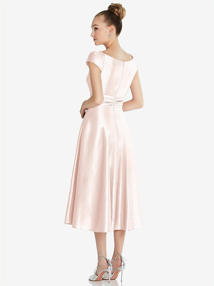 【STYLE: TH091】Cap Sleeve Faux Wrap Satin Midi Dress with Pockets【COLOR: Blush】