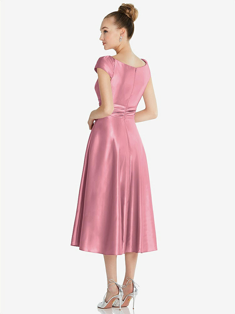 【STYLE: TH091】Cap Sleeve Faux Wrap Satin Midi Dress with Pockets【COLOR: Carnation】