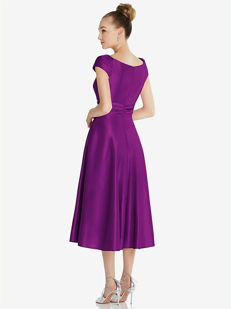 【STYLE: TH091】Cap Sleeve Faux Wrap Satin Midi Dress with Pockets【COLOR: Dahlia】