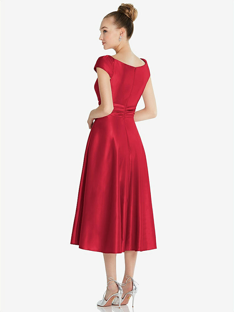 【STYLE: TH091】Cap Sleeve Faux Wrap Satin Midi Dress with Pockets【COLOR: Flame】