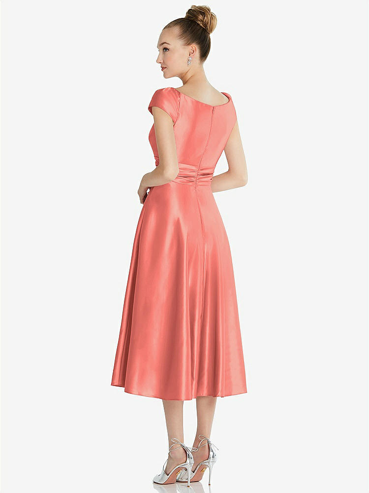 【STYLE: TH091】Cap Sleeve Faux Wrap Satin Midi Dress with Pockets【COLOR: Ginger】