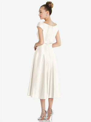 【STYLE: TH091】Cap Sleeve Faux Wrap Satin Midi Dress with Pockets【COLOR: Ivory】