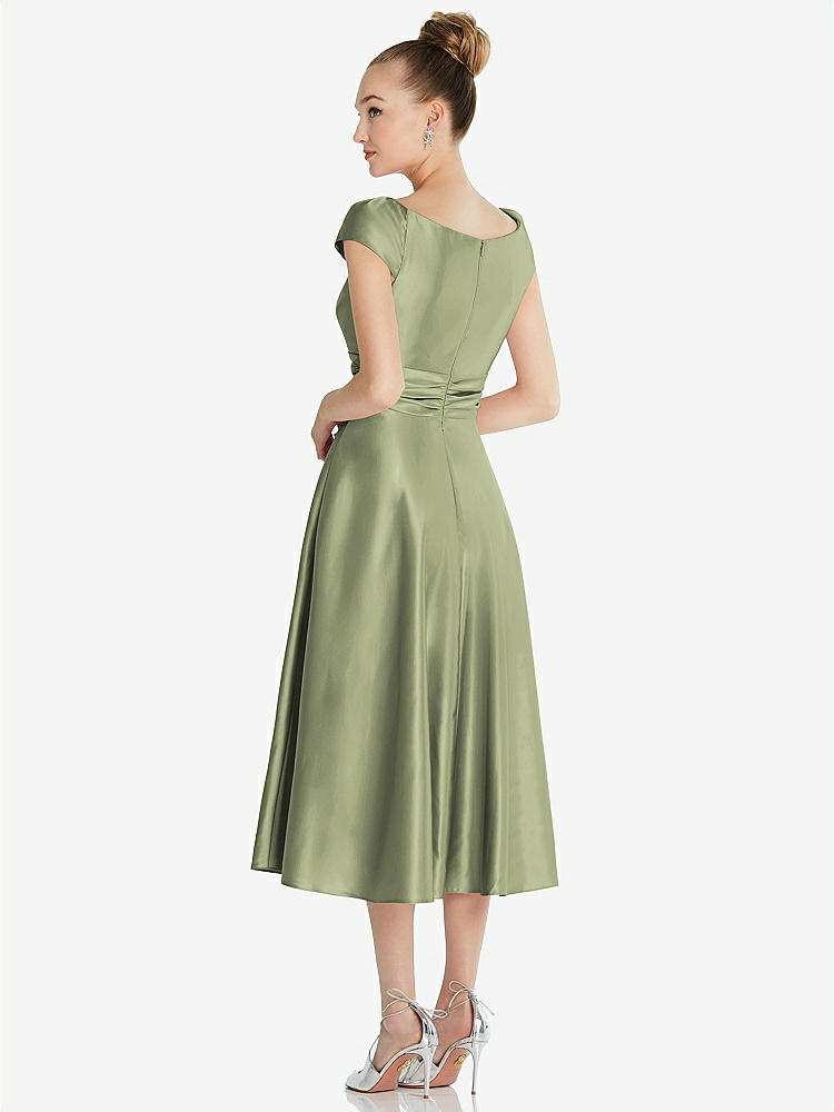 【STYLE: TH091】Cap Sleeve Faux Wrap Satin Midi Dress with Pockets【COLOR: Kiwi】