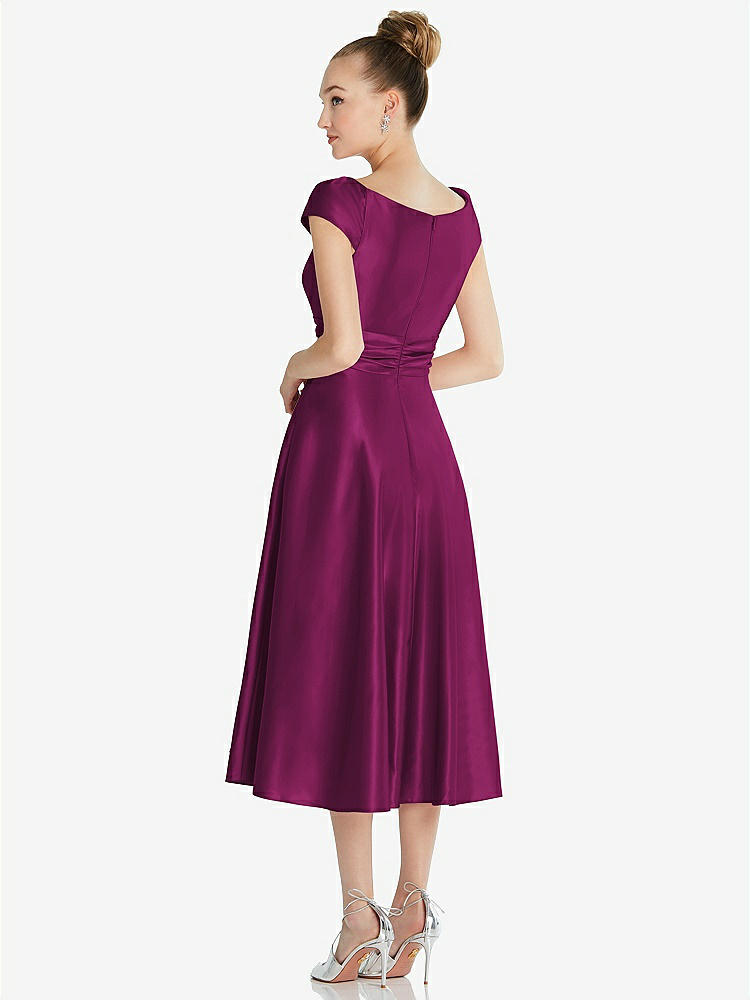 【STYLE: TH091】Cap Sleeve Faux Wrap Satin Midi Dress with Pockets【COLOR: Merlot】