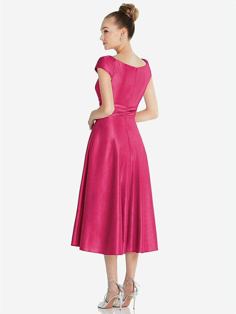 【STYLE: TH091】Cap Sleeve Faux Wrap Satin Midi Dress with Pockets【COLOR: Posie】