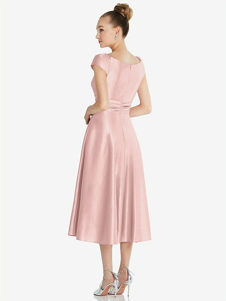 【STYLE: TH091】Cap Sleeve Faux Wrap Satin Midi Dress with Pockets【COLOR: Rose - PANTONE Rose Quartz】