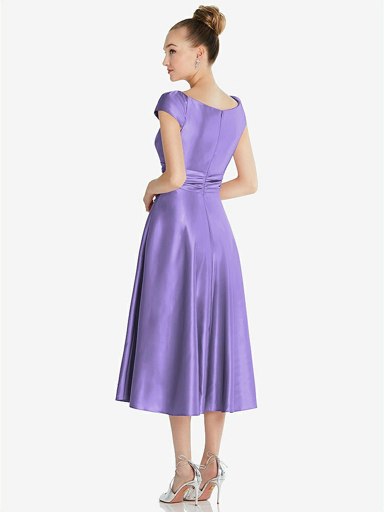 【STYLE: TH091】Cap Sleeve Faux Wrap Satin Midi Dress with Pockets【COLOR: Tahiti】