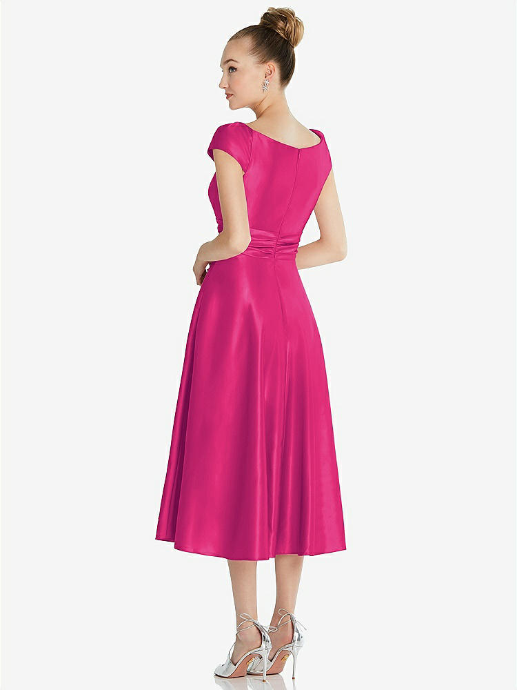 【STYLE: TH091】Cap Sleeve Faux Wrap Satin Midi Dress with Pockets【COLOR: Think Pink】
