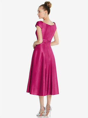 【STYLE: TH091】Cap Sleeve Faux Wrap Satin Midi Dress with Pockets【COLOR: Tutti Frutti】