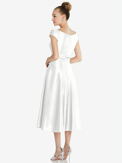 【STYLE: TH091】Cap Sleeve Faux Wrap Satin Midi Dress with Pockets【COLOR: White】