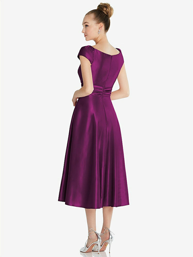 【STYLE: TH091】Cap Sleeve Faux Wrap Satin Midi Dress with Pockets【COLOR: Wild Berry】