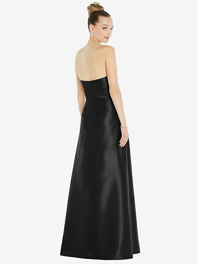 【STYLE: D828】Basque-Neck Strapless Satin Gown with Mini Sash【COLOR: Black】