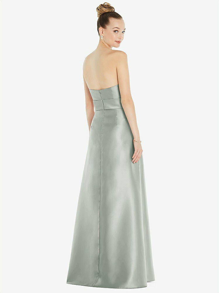【NEW】【STYLE: D828】バスクネック ストラップレス サテン ガウン ミニ サッシ【COLOR: Willow Green】【SIZE: 00-30W】