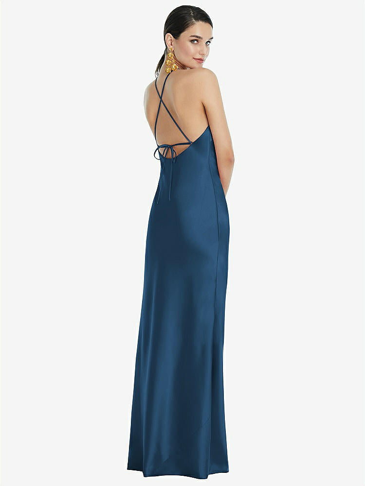 【STYLE: LB041】Diamond Halter Bias Maxi Slip Dress with Convertible Straps【COLOR: Dusk Blue】
