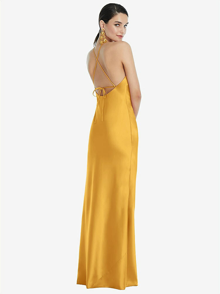 【STYLE: LB041】Diamond Halter Bias Maxi Slip Dress with Convertible Straps【COLOR: NYC Yellow】