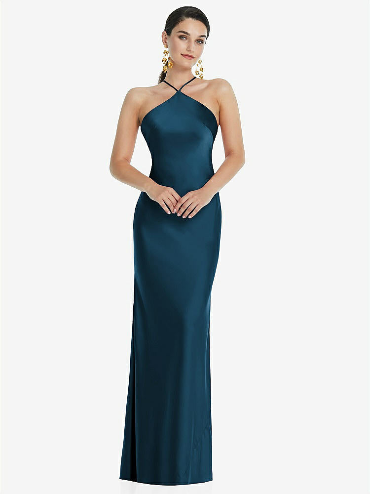 【STYLE: LB041】Diamond Halter Bias Maxi Slip Dress with Convertible Straps【COLOR: Atlantic Blue】