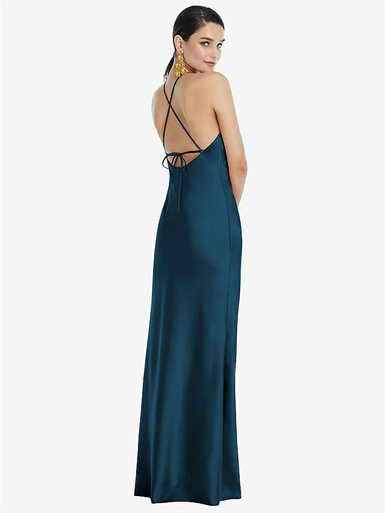 【STYLE: LB041】Diamond Halter Bias Maxi Slip Dress with Convertible Straps【COLOR: Atlantic Blue】