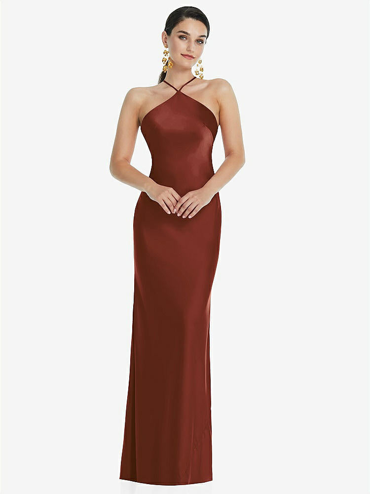 【STYLE: LB041】Diamond Halter Bias Maxi Slip Dress with Convertible Straps【COLOR: Auburn Moon】