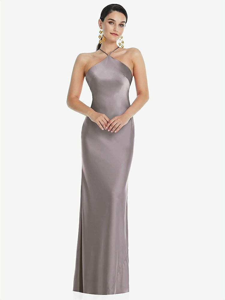 【STYLE: LB041】Diamond Halter Bias Maxi Slip Dress with Convertible Straps【COLOR: Cashmere Gray】