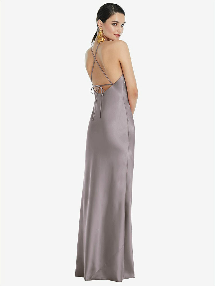 【STYLE: LB041】Diamond Halter Bias Maxi Slip Dress with Convertible Straps【COLOR: Cashmere Gray】