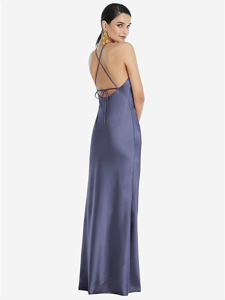【STYLE: LB041】Diamond Halter Bias Maxi Slip Dress with Convertible Straps【COLOR: French Blue】