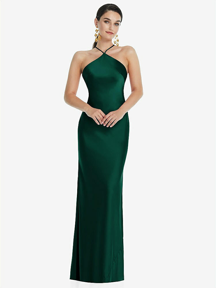 【STYLE: LB041】Diamond Halter Bias Maxi Slip Dress with Convertible Straps【COLOR: Hunter Green】