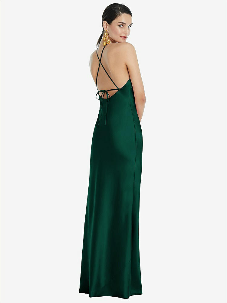 【STYLE: LB041】Diamond Halter Bias Maxi Slip Dress with Convertible Straps【COLOR: Hunter Green】