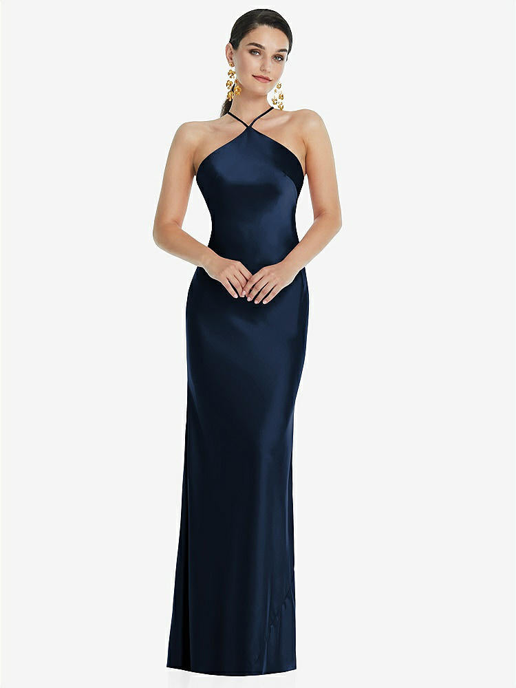 【STYLE: LB041】Diamond Halter Bias Maxi Slip Dress with Convertible Straps【COLOR: Midnight Navy】