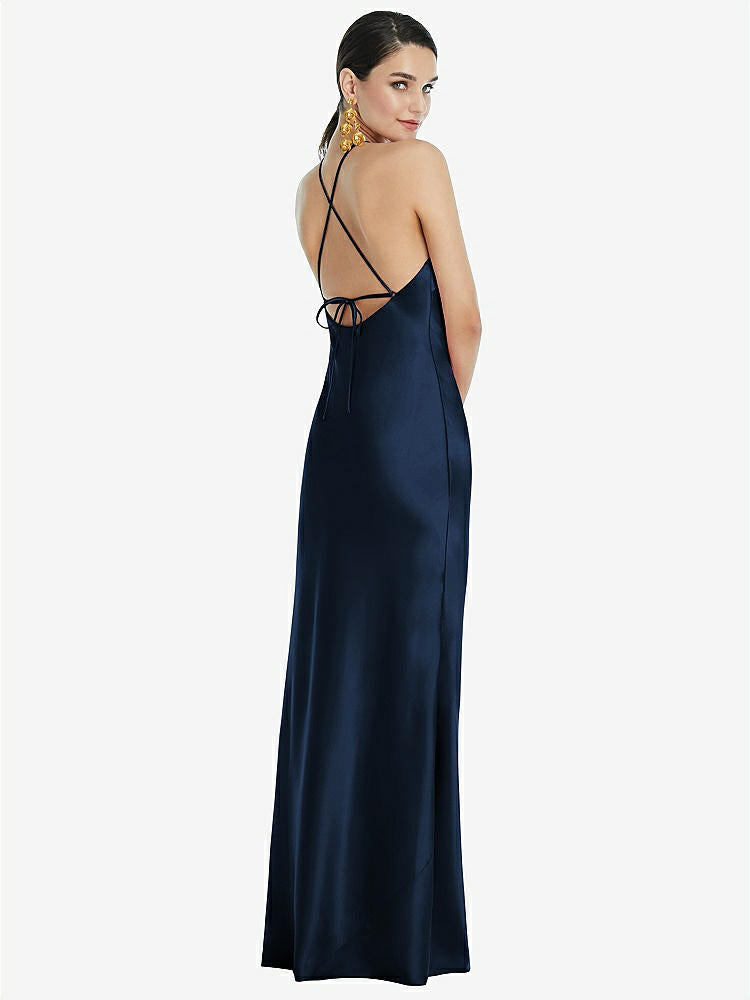 【STYLE: LB041】Diamond Halter Bias Maxi Slip Dress with Convertible Straps【COLOR: Midnight Navy】