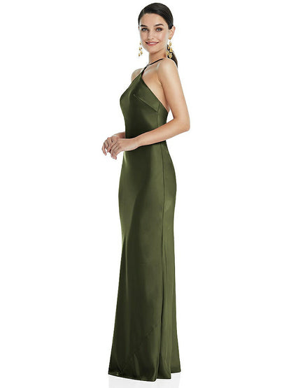 【NEW】【STYLE: LB041】ダイヤモンド ホルター バイアス マキシ スリップ ドレス コンバーチブル ストラップ【COLOR: Olive Green】【SIZE: 00-30W】