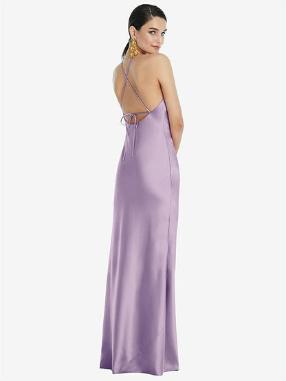 【NEW】【STYLE: LB041】ダイヤモンド ホルター バイアス マキシ スリップ ドレス コンバーチブル ストラップ【COLOR: Pale Purple】【SIZE: 00-30W】