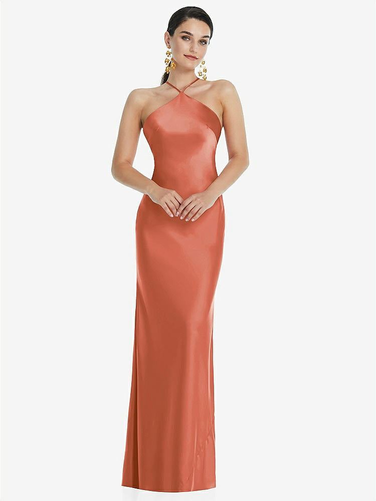 【STYLE: LB041】Diamond Halter Bias Maxi Slip Dress with Convertible Straps【COLOR: Terracotta Copper】