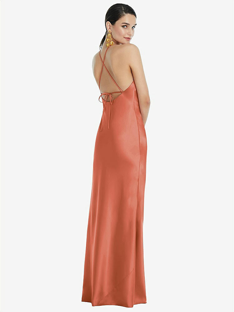 【STYLE: LB041】Diamond Halter Bias Maxi Slip Dress with Convertible Straps【COLOR: Terracotta Copper】