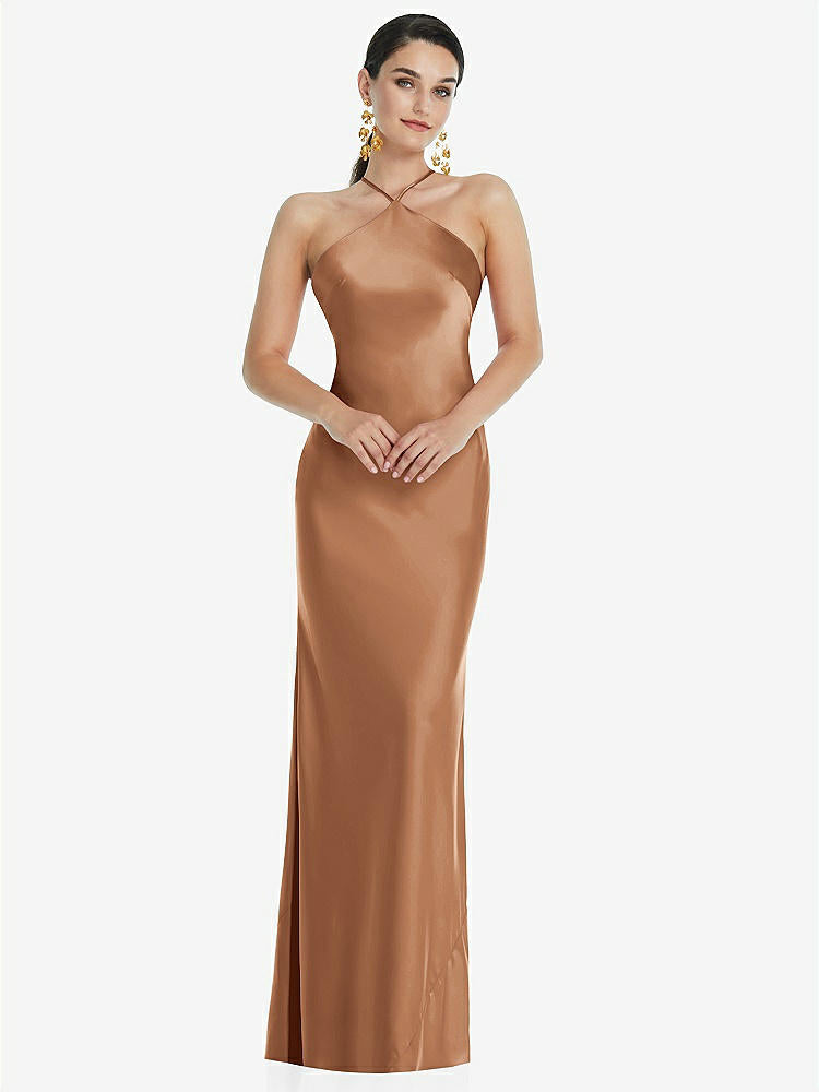 【STYLE: LB041】Diamond Halter Bias Maxi Slip Dress with Convertible Straps【COLOR: Toffee】