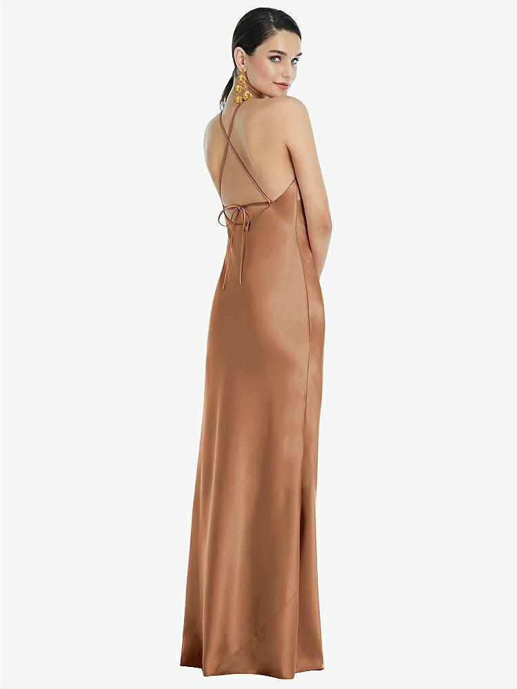 【STYLE: LB041】Diamond Halter Bias Maxi Slip Dress with Convertible Straps【COLOR: Toffee】