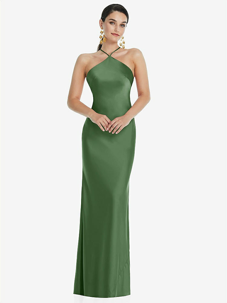 【STYLE: LB041】Diamond Halter Bias Maxi Slip Dress with Convertible Straps【COLOR: Vineyard Green】