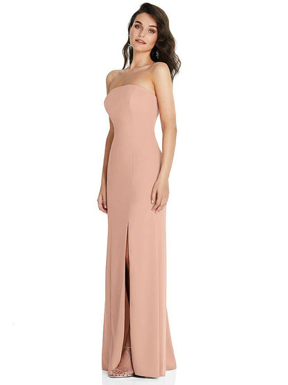 【NEW】【STYLE: TH089】ストラップレス スクープ 背面 マキシ ドレス 前面 スリット【COLOR: Pale Peach】【SIZE: 00-30W】