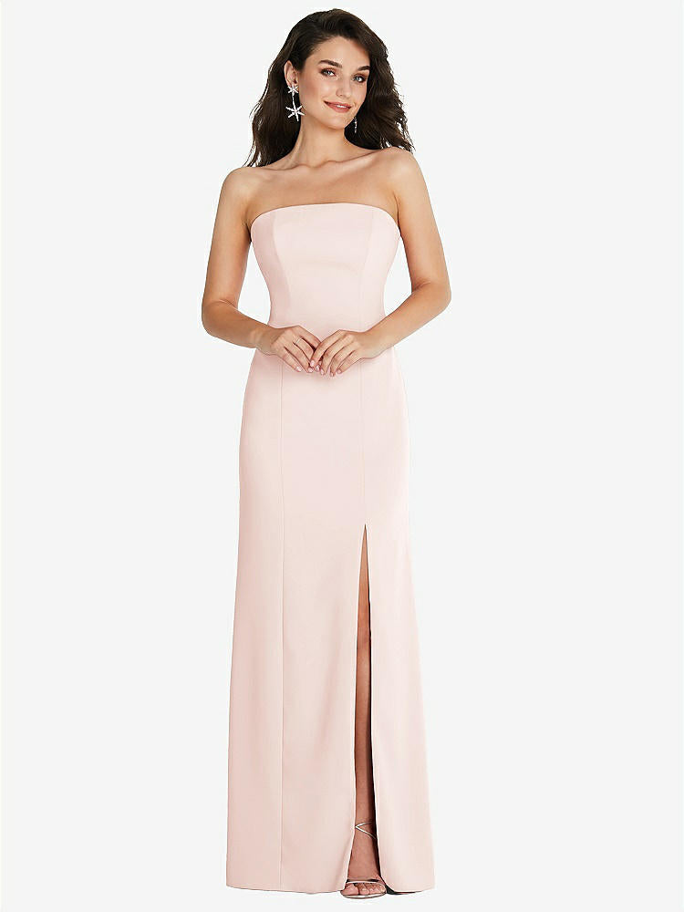 【NEW】【STYLE: TH089】ストラップレス スクープ 背面 マキシ ドレス 前面 スリット【COLOR: Blush】【SIZE: 00-30W】