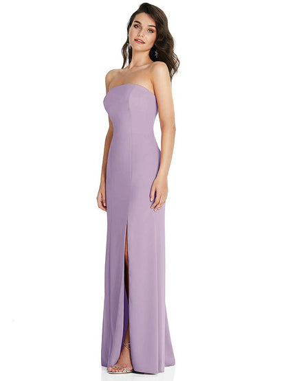 【NEW】【STYLE: TH089】ストラップレス スクープ 背面 マキシ ドレス 前面 スリット【COLOR: Pale Purple】【SIZE: 00-30W】