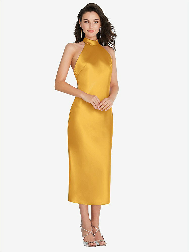 【STYLE: 8222】Scarf Tie High-Neck Halter Midi Slip Dress【COLOR: NYC Yellow】