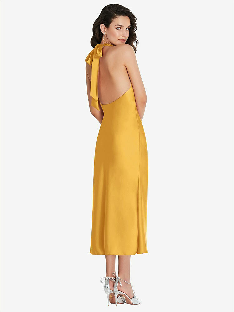 【STYLE: 8222】Scarf Tie High-Neck Halter Midi Slip Dress【COLOR: NYC Yellow】