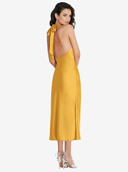 【STYLE: 8222】Scarf Tie High-Neck Halter Midi Slip Dress【COLOR: NYC Yellow】