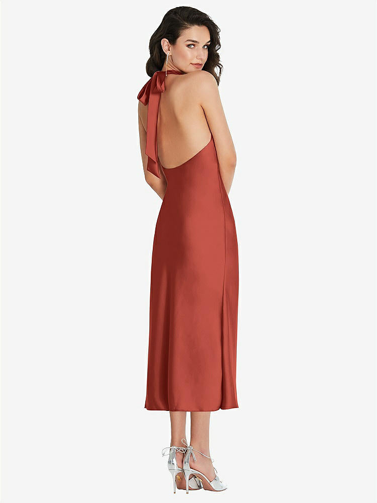 【STYLE: 8222】Scarf Tie High-Neck Halter Midi Slip Dress【COLOR: Amber Sunset】