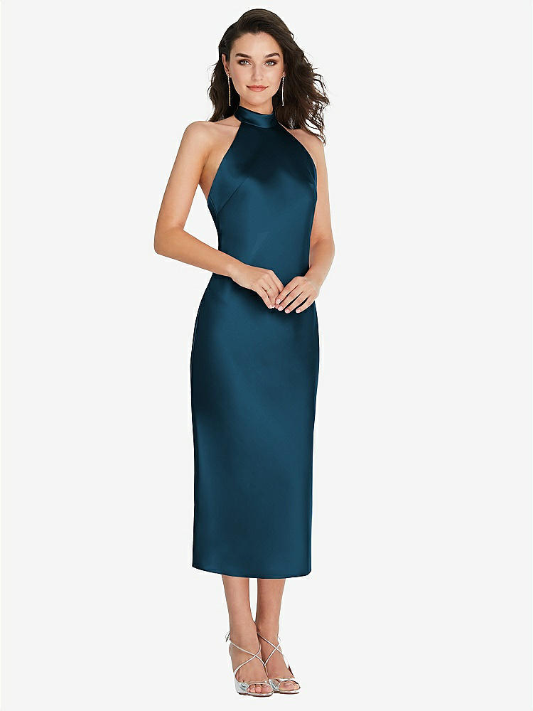 【STYLE: 8222】Scarf Tie High-Neck Halter Midi Slip Dress【COLOR: Atlantic Blue】