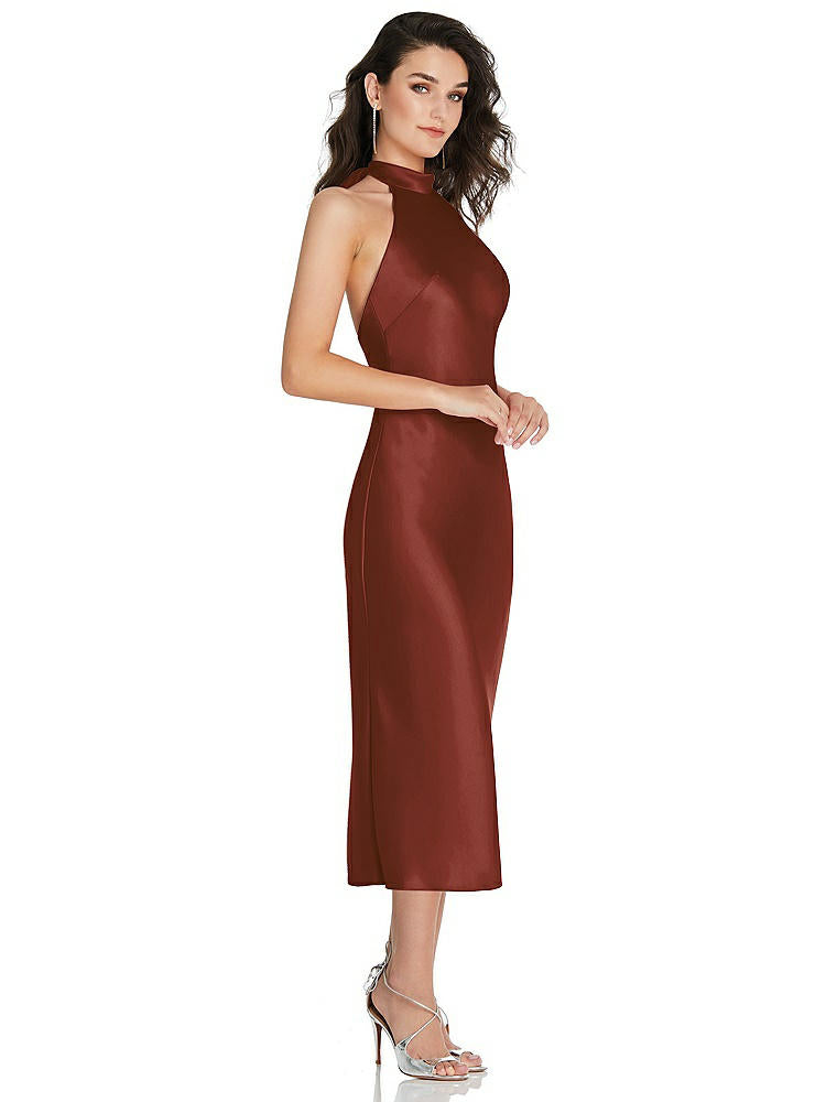 【STYLE: 8222】Scarf Tie High-Neck Halter Midi Slip Dress【COLOR: Auburn Moon】