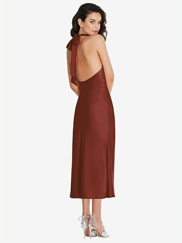 【STYLE: 8222】Scarf Tie High-Neck Halter Midi Slip Dress【COLOR: Auburn Moon】