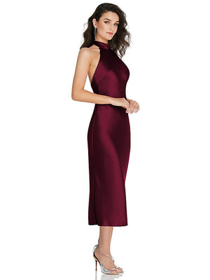 【STYLE: 8222】Scarf Tie High-Neck Halter Midi Slip Dress【COLOR: Cabernet】